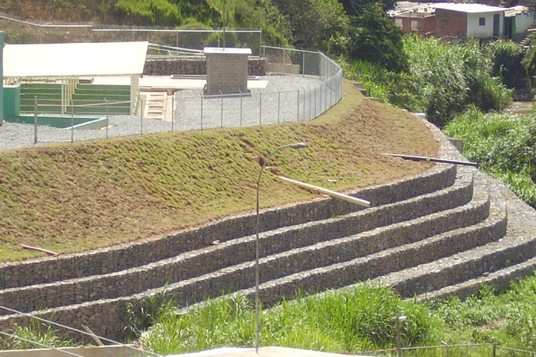 ￼Delimitación y Control de Erosión con Muro de Gavión de 6 m de altura, para proteger la planta de tratamiento ubicado en la margen derecha del Río San Pedro, Desarrollo Habitacional Alto Verde, Los Teques, Edo. Miranda. 2006
